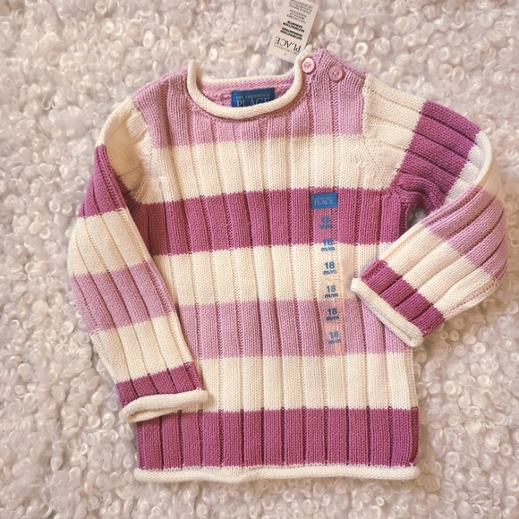 BNWT The Children's Place Cute Pink and White Striped Sweater Bsby 18 Months - Picture 3 of 7